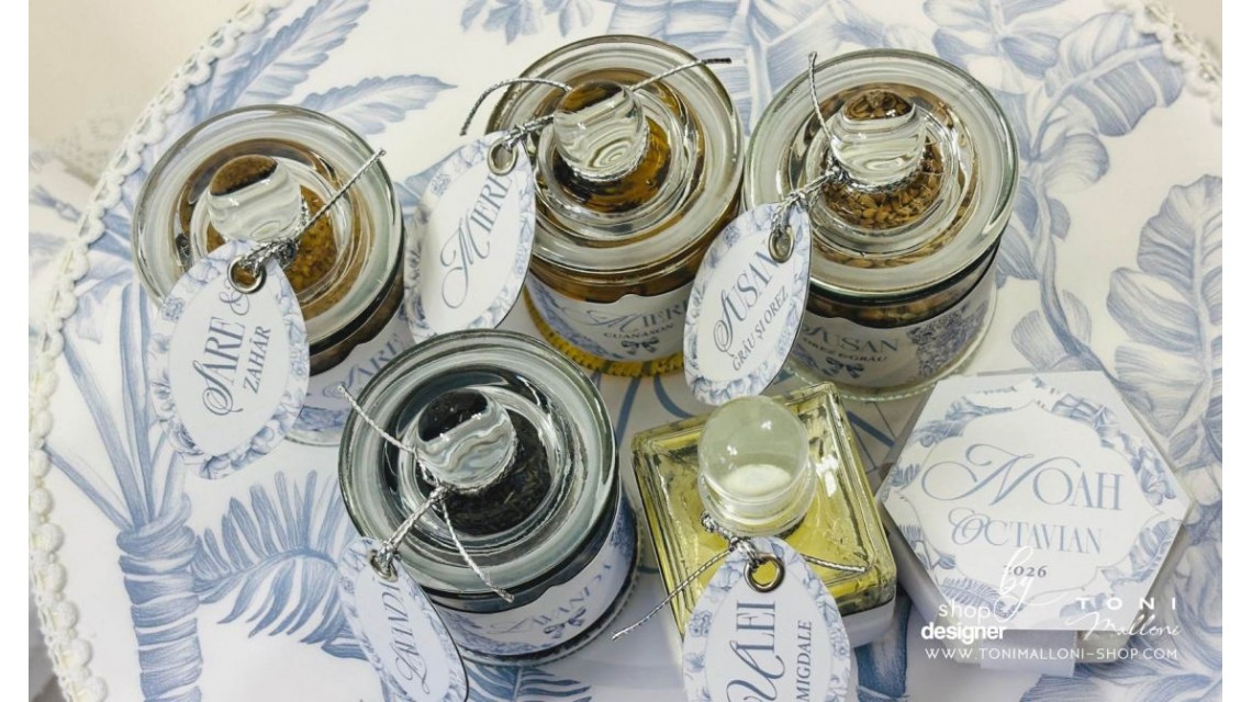 Set prima băiță Safari Blue personalizat băiat ritual după botez cu nașii 23